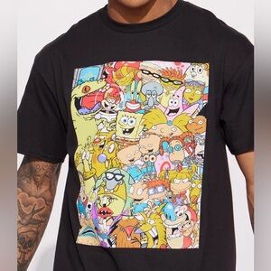 Nickelodeon Vintage Iconic 90’s Cartoon Merch Collage Tee Mens Size L RARE